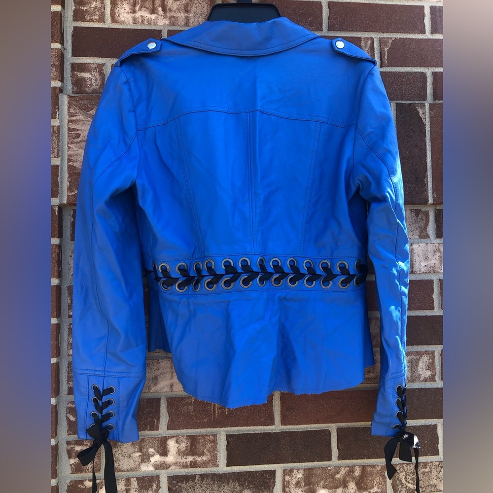 Electric Blue Faux Leather Jacket with lacing detail - Picture 4 of 4